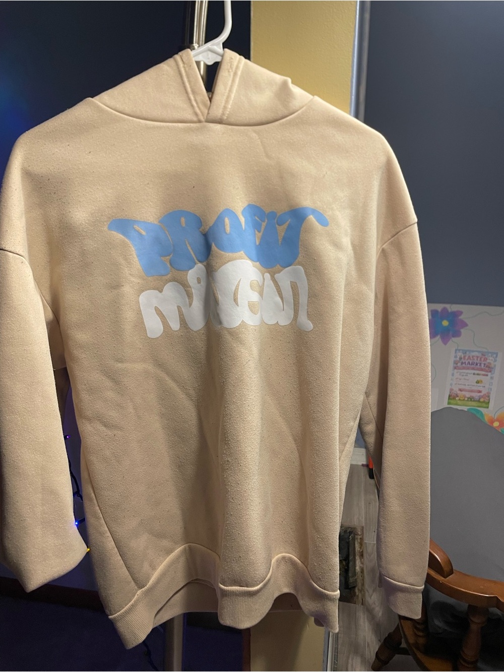 NFINITY Beige Hoodie with Blue & White Graphic